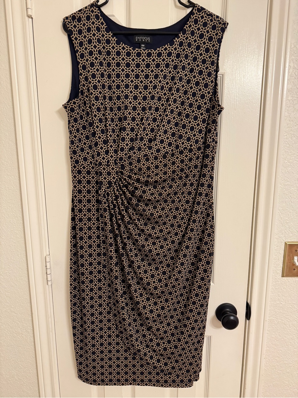 Enfocus Studio Navy Sleeveless Dress with Beige Geometric Rings